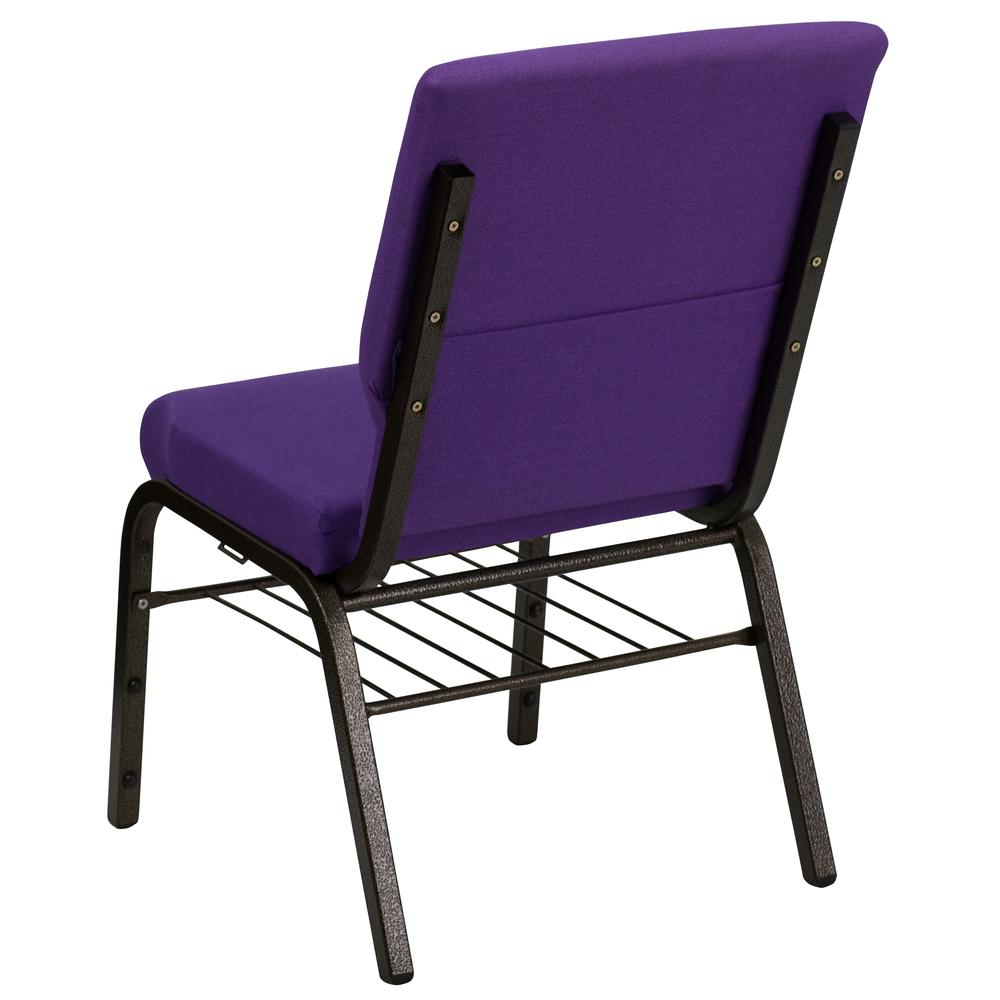 18.5''W Church Chair in Purple Fabric with Book Rack - Gold Vein Frame. Picture 3