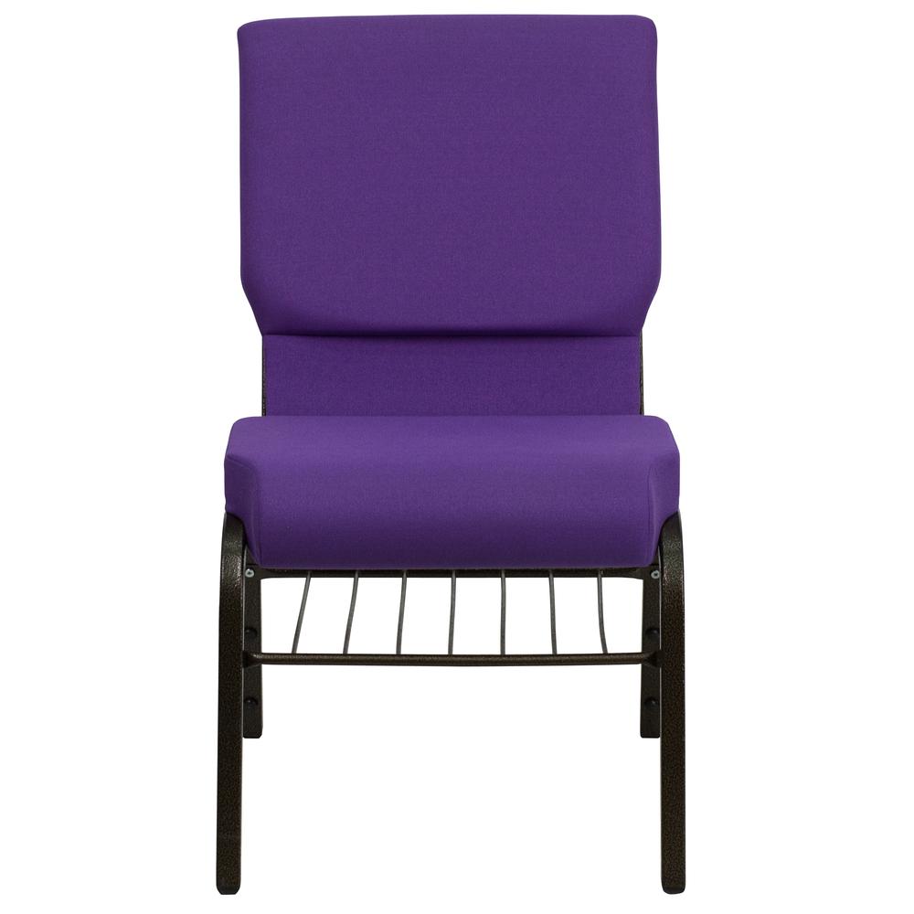 18.5''W Church Chair in Purple Fabric with Book Rack - Gold Vein Frame. Picture 4