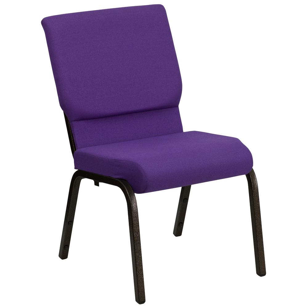 18.5''W Stacking Church Chair in Purple Fabric - Gold Vein Frame. Picture 1
