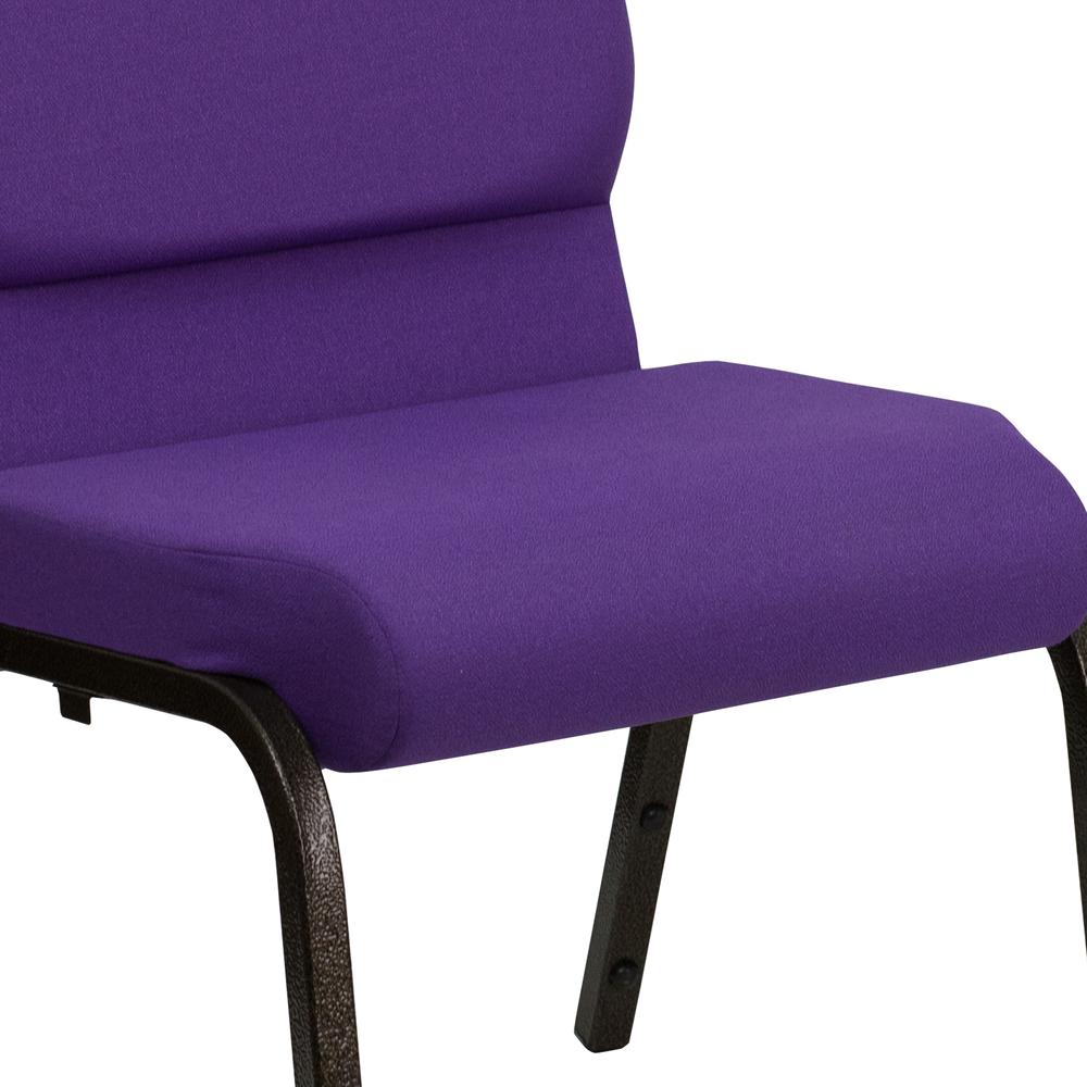 18.5''W Stacking Church Chair in Purple Fabric - Gold Vein Frame. Picture 6