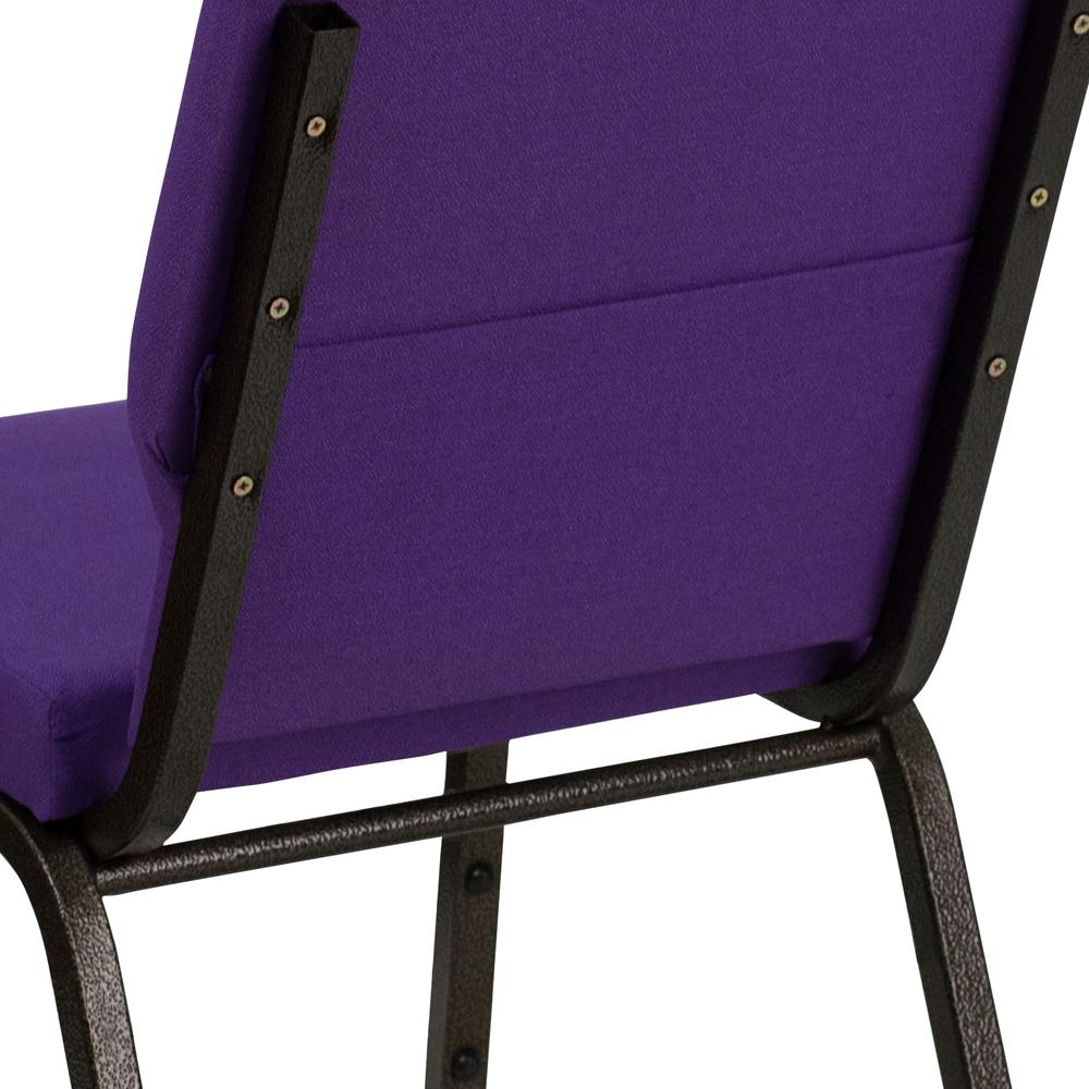 18.5''W Stacking Church Chair in Purple Fabric - Gold Vein Frame. Picture 7