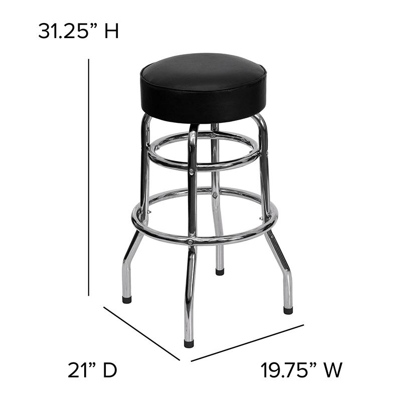 Double Ring Chrome Barstool with Black Seat. Picture 6