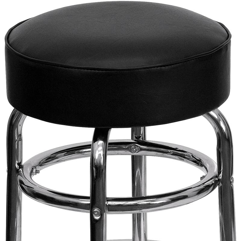 Double Ring Chrome Barstool with Black Seat. Picture 7
