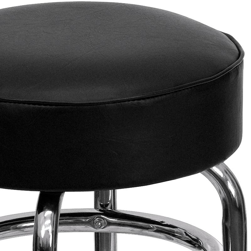 Double Ring Chrome Barstool with Black Seat. Picture 9