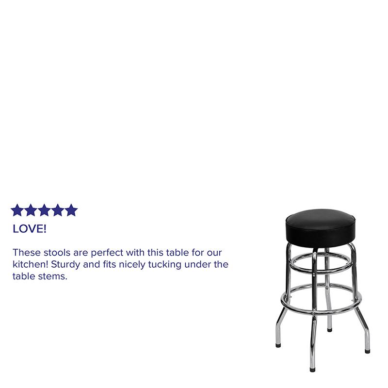 Double Ring Chrome Barstool with Black Seat. Picture 4