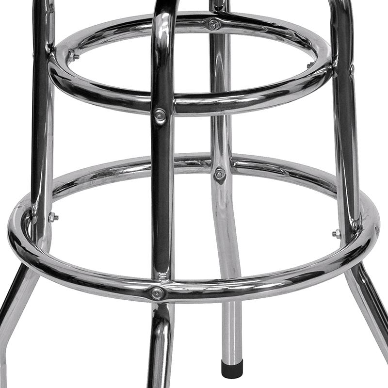 Double Ring Chrome Barstool with Red Seat. Picture 4