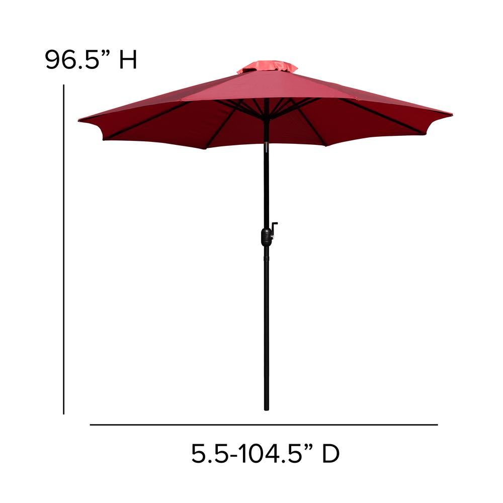 7 Piece Table Set with 4 Stackable Chairs, 30" x 48" Table, Red Umbrella, Base. Picture 10