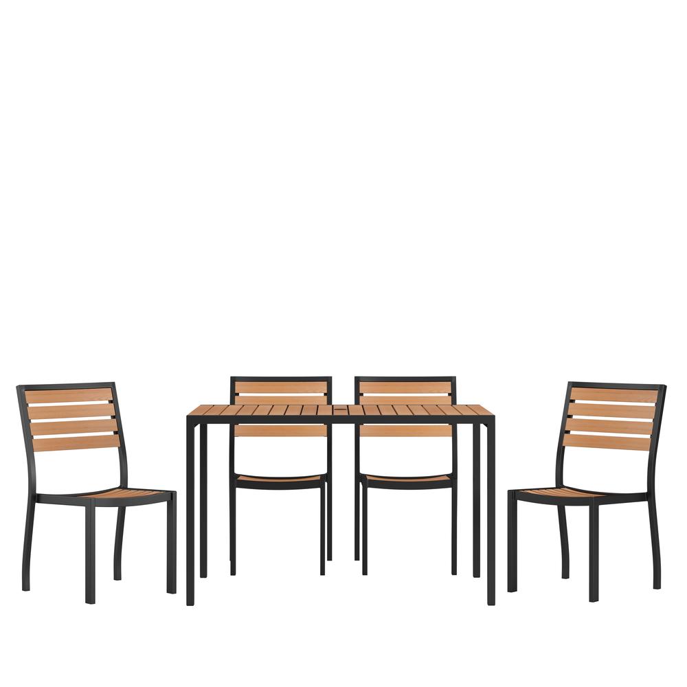 5 Piece Patio Table Set - Poly Slats - 30" x 48" Table with 4 Stackable Chairs. Picture 1