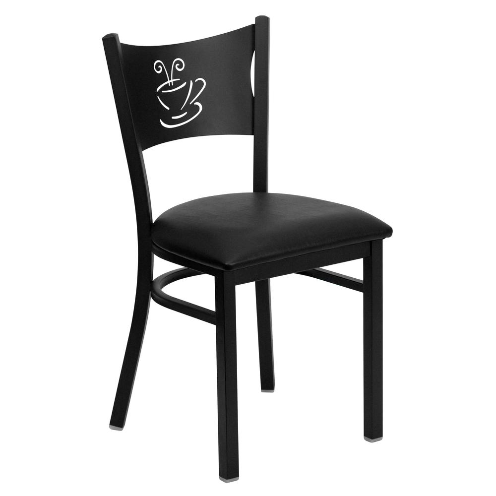 Black Coffee Back Metal Restaurant Chair - Black Vinyl Seat. The main picture.