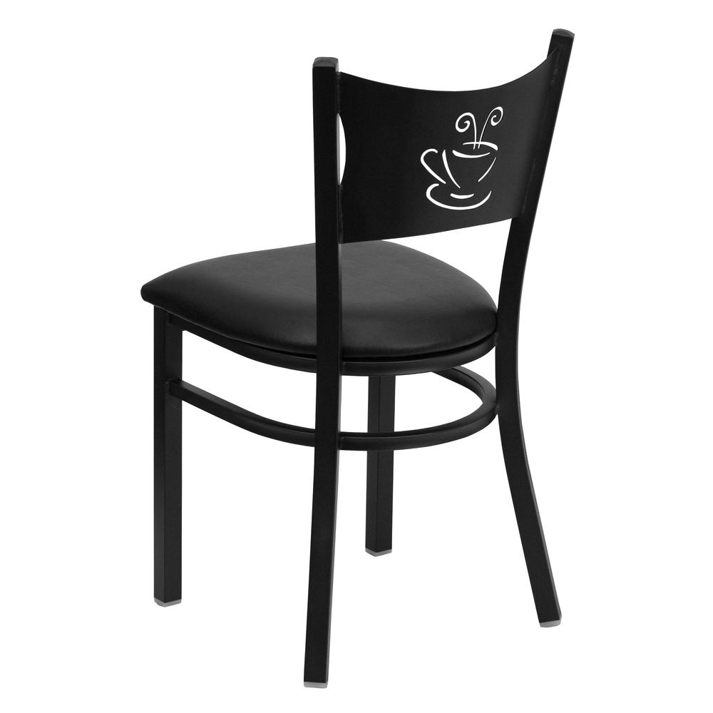 Black Coffee Back Metal Restaurant Chair - Black Vinyl Seat. Picture 3
