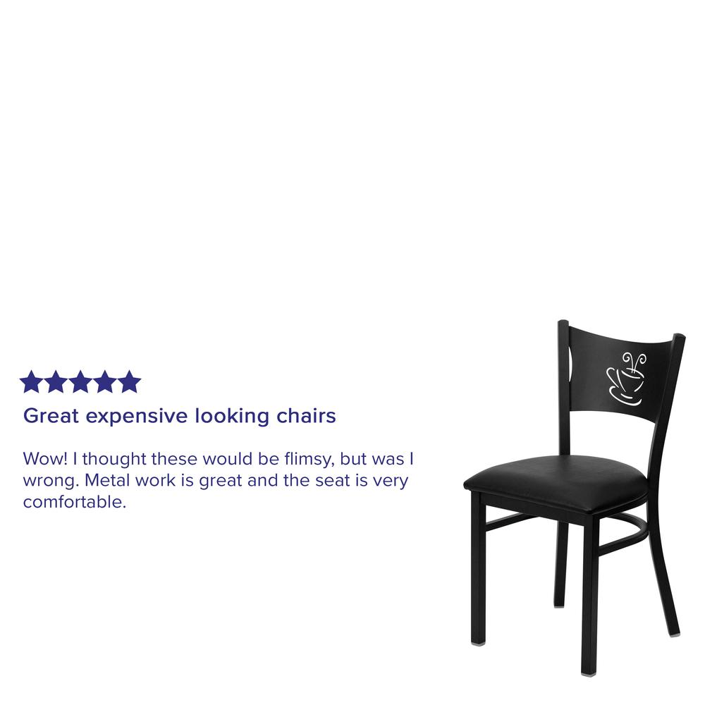 Black Coffee Back Metal Restaurant Chair - Black Vinyl Seat. Picture 5