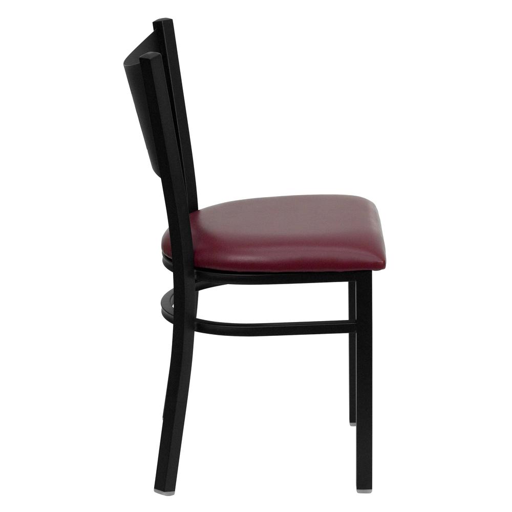 Black Coffee Back Metal Restaurant Chair - Burgundy Vinyl Seat. Picture 2