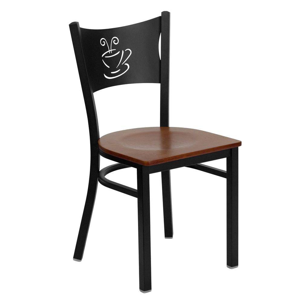 Black Coffee Back Metal Restaurant Chair - Cherry Wood Seat. Picture 1