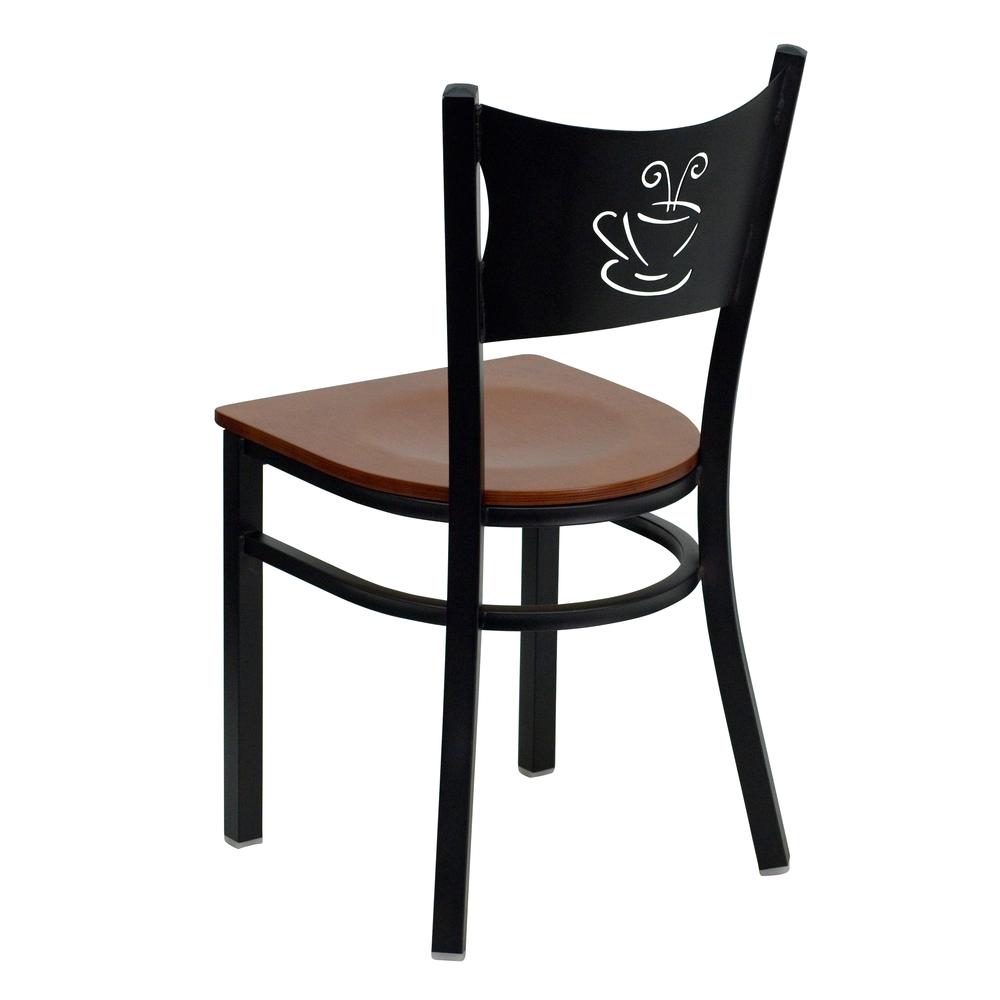 Black Coffee Back Metal Restaurant Chair - Cherry Wood Seat. Picture 3