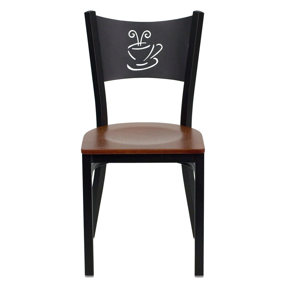 Black Coffee Back Metal Restaurant Chair - Cherry Wood Seat. Picture 4