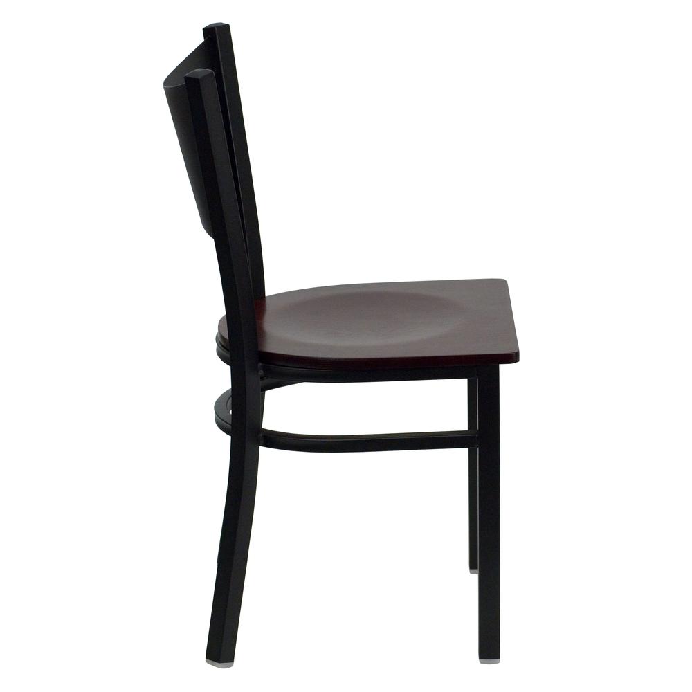 Black Coffee Back Metal Restaurant Chair - Mahogany Wood Seat. Picture 2