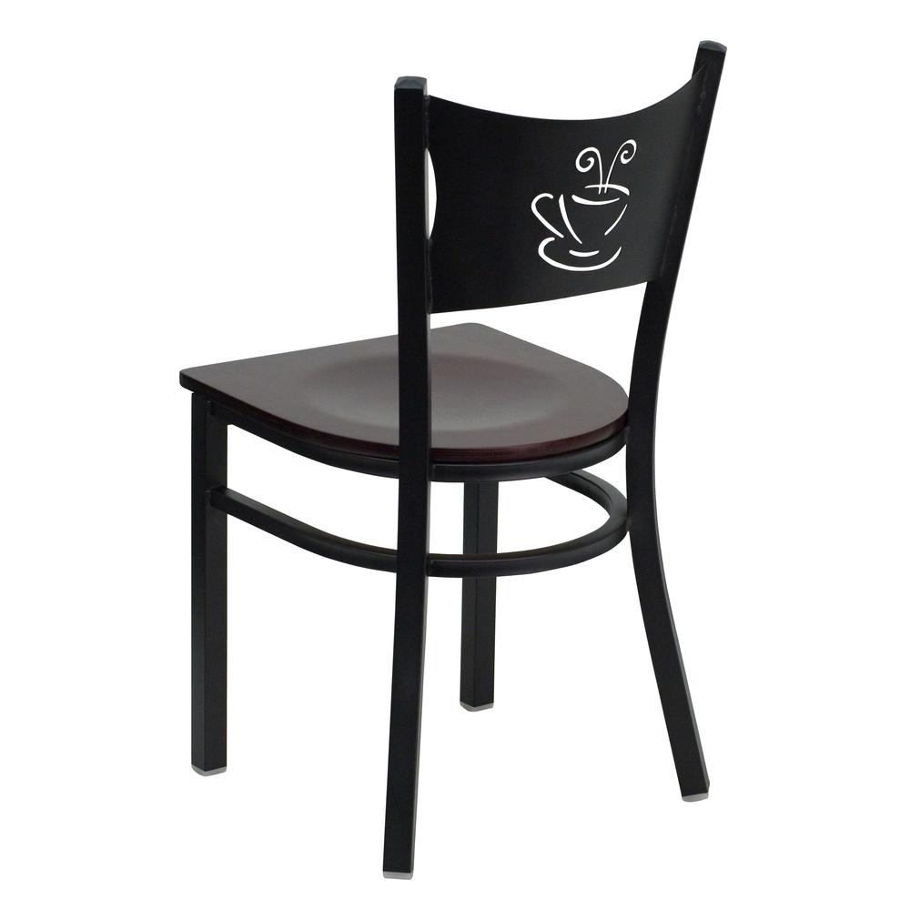Black Coffee Back Metal Restaurant Chair - Mahogany Wood Seat. Picture 3