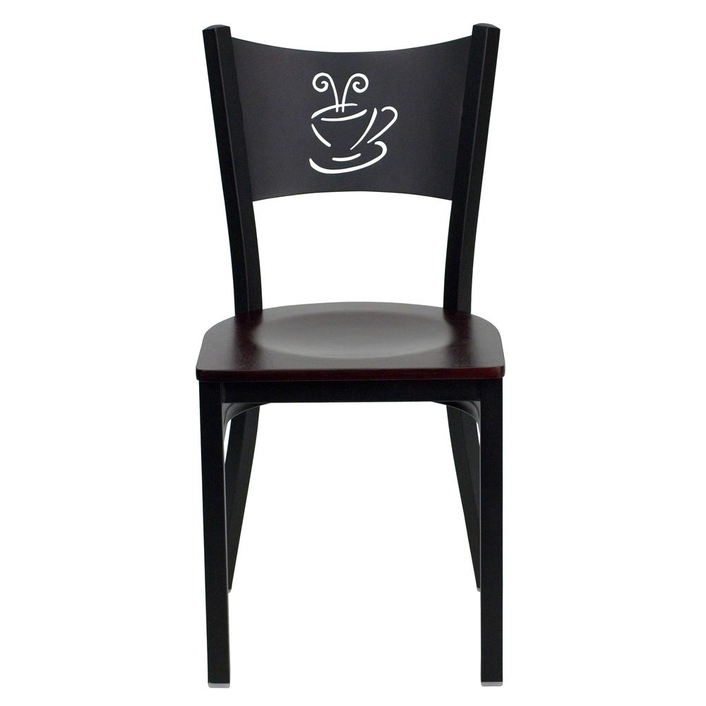 Black Coffee Back Metal Restaurant Chair - Mahogany Wood Seat. Picture 4