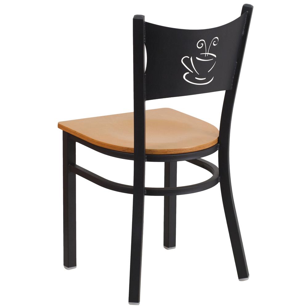 Black Coffee Back Metal Restaurant Chair - Natural Wood Seat. Picture 3