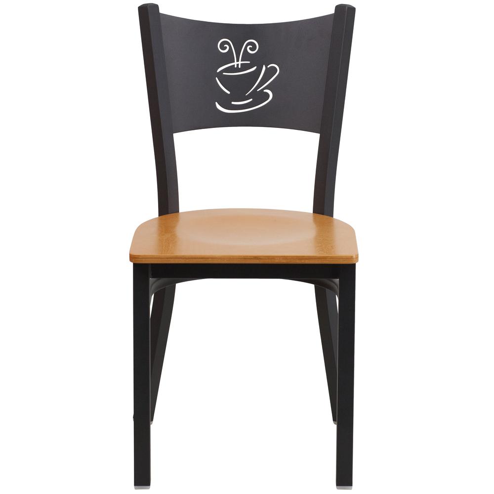 Black Coffee Back Metal Restaurant Chair - Natural Wood Seat. Picture 4