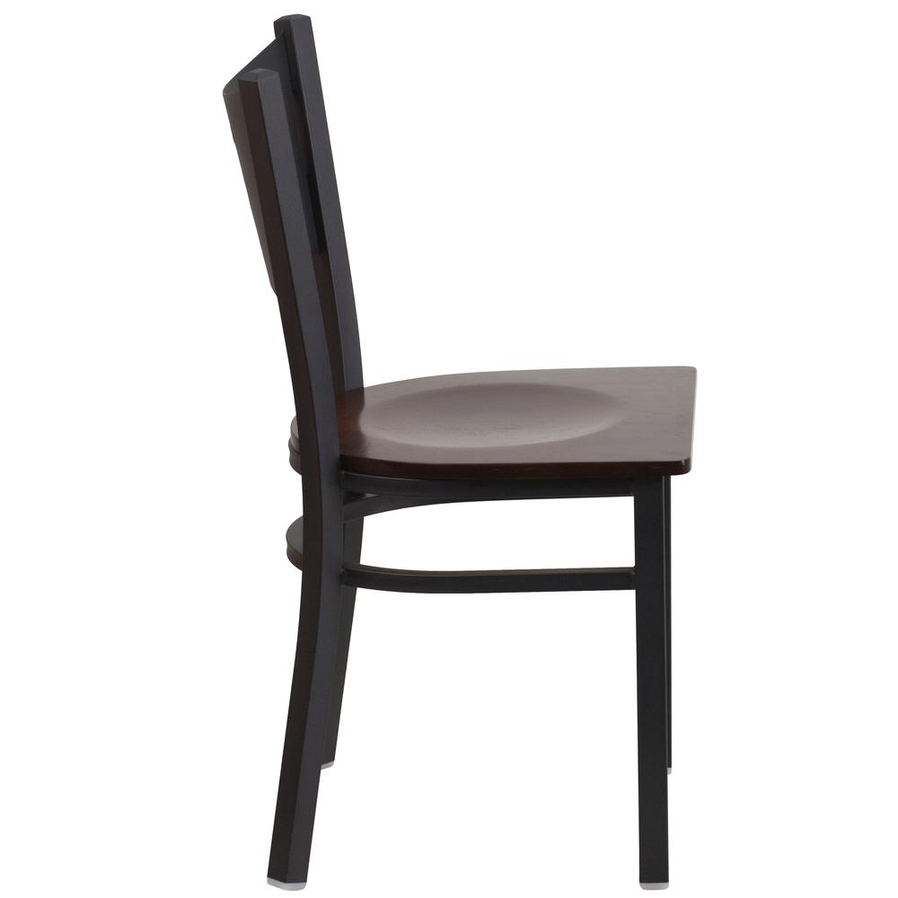 Black Coffee Back Metal Restaurant Chair - Walnut Wood Seat. Picture 2