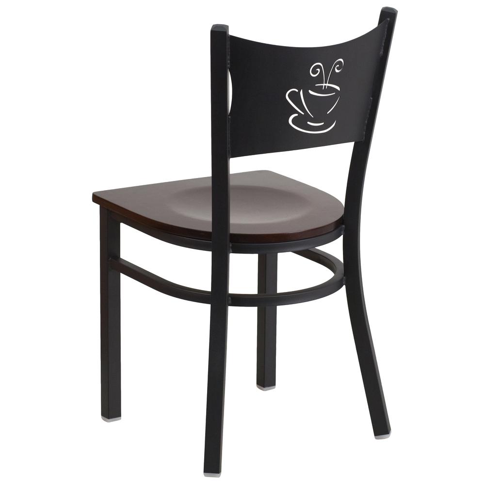 Black Coffee Back Metal Restaurant Chair - Walnut Wood Seat. Picture 3
