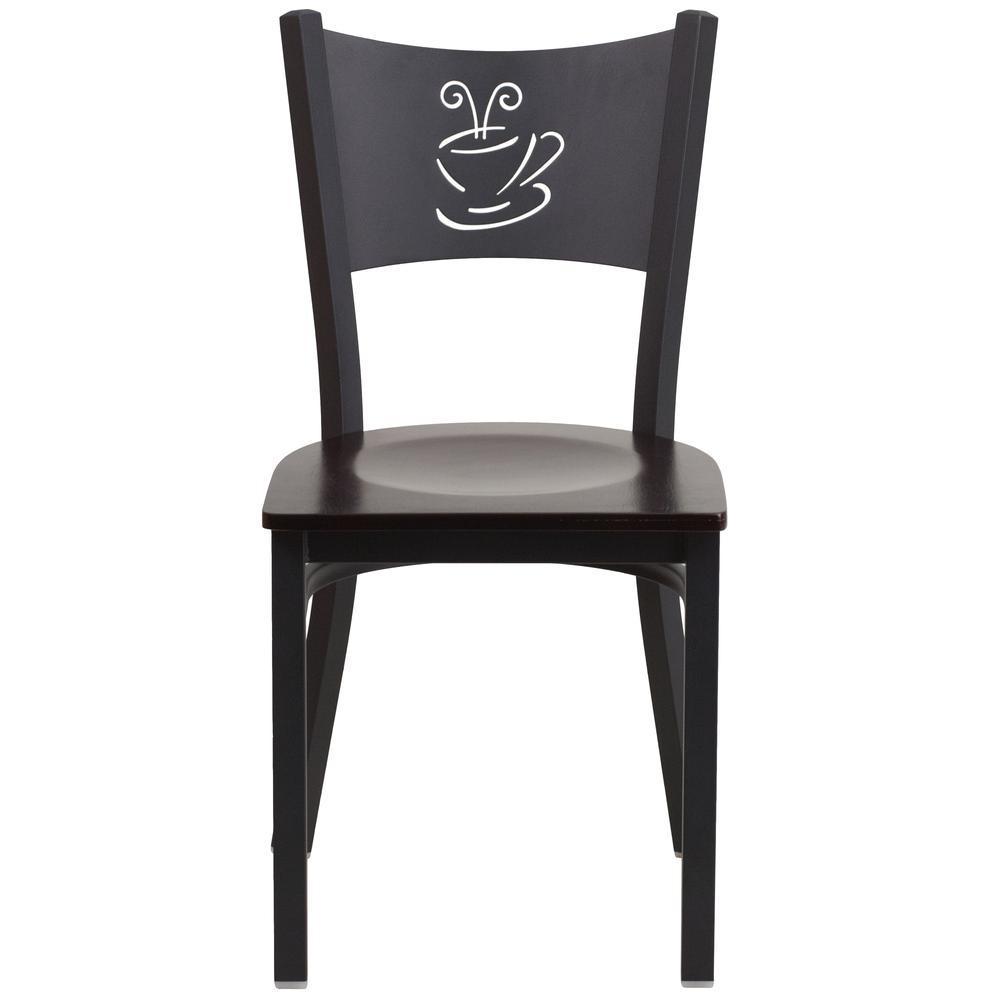 Black Coffee Back Metal Restaurant Chair - Walnut Wood Seat. Picture 4