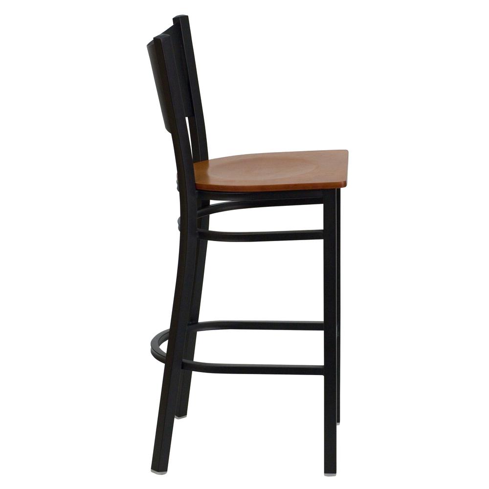 Black Coffee Back Metal Restaurant Barstool - Cherry Wood Seat. Picture 2