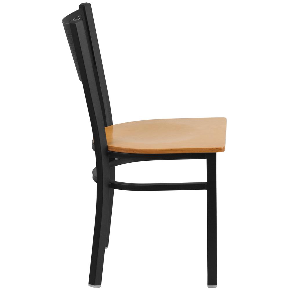 Black Grid Back Metal Restaurant Chair - Natural Wood Seat. Picture 2