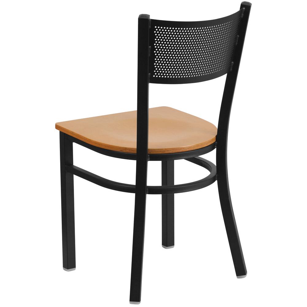Black Grid Back Metal Restaurant Chair - Natural Wood Seat. Picture 3