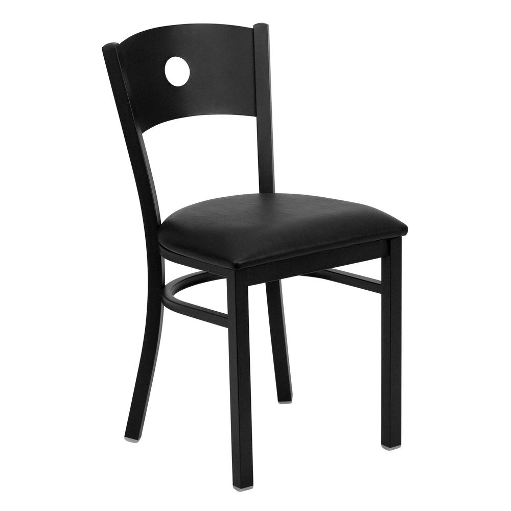 Black Circle Back Metal Restaurant Chair - Black Vinyl Seat. Picture 1