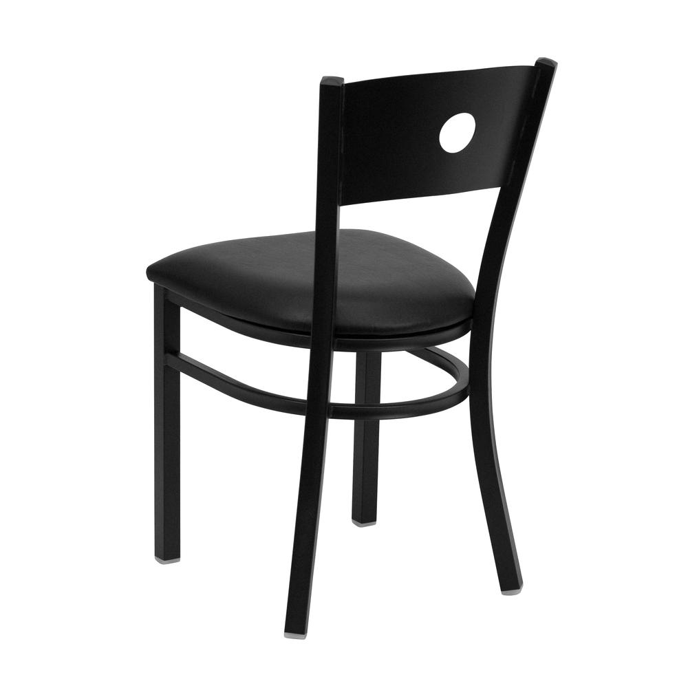 HERCULES Series Black Circle Back Metal Restaurant Chair - Black Vinyl Seat. Picture 3