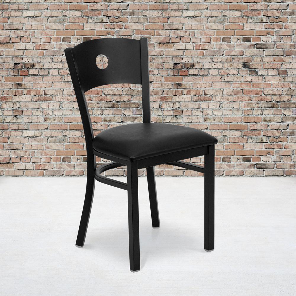 Black Circle Back Metal Restaurant Chair - Black Vinyl Seat. Picture 5
