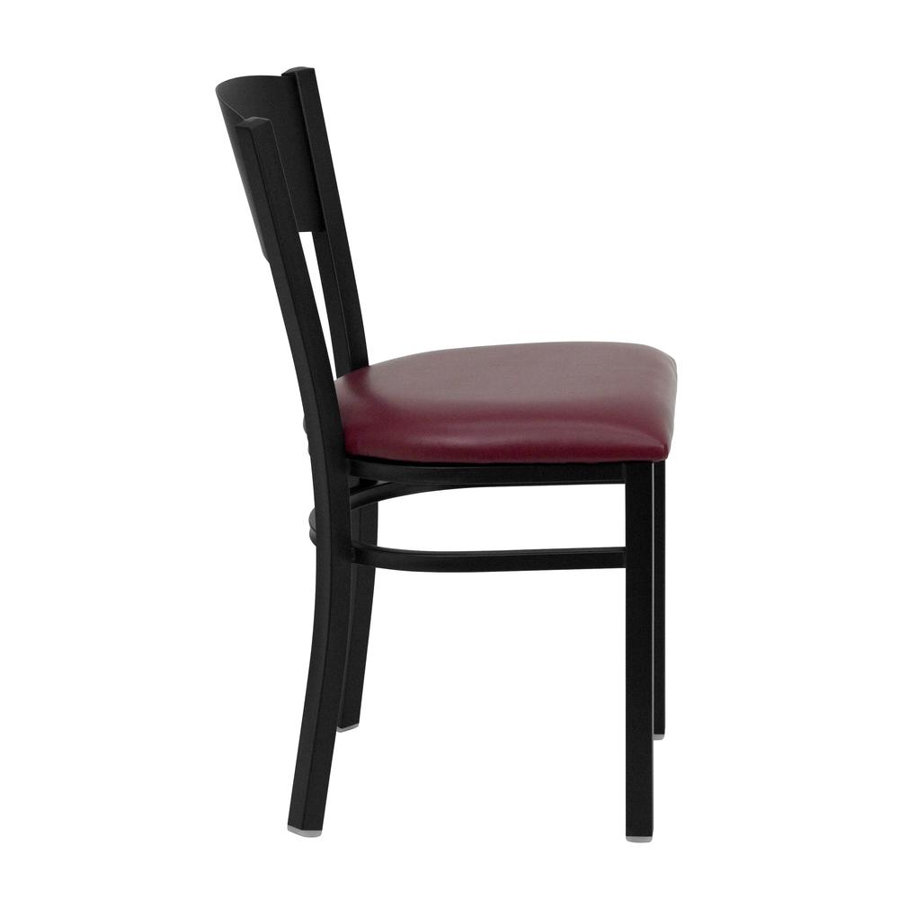 Black Circle Back Metal Restaurant Chair - Burgundy Vinyl Seat. Picture 2