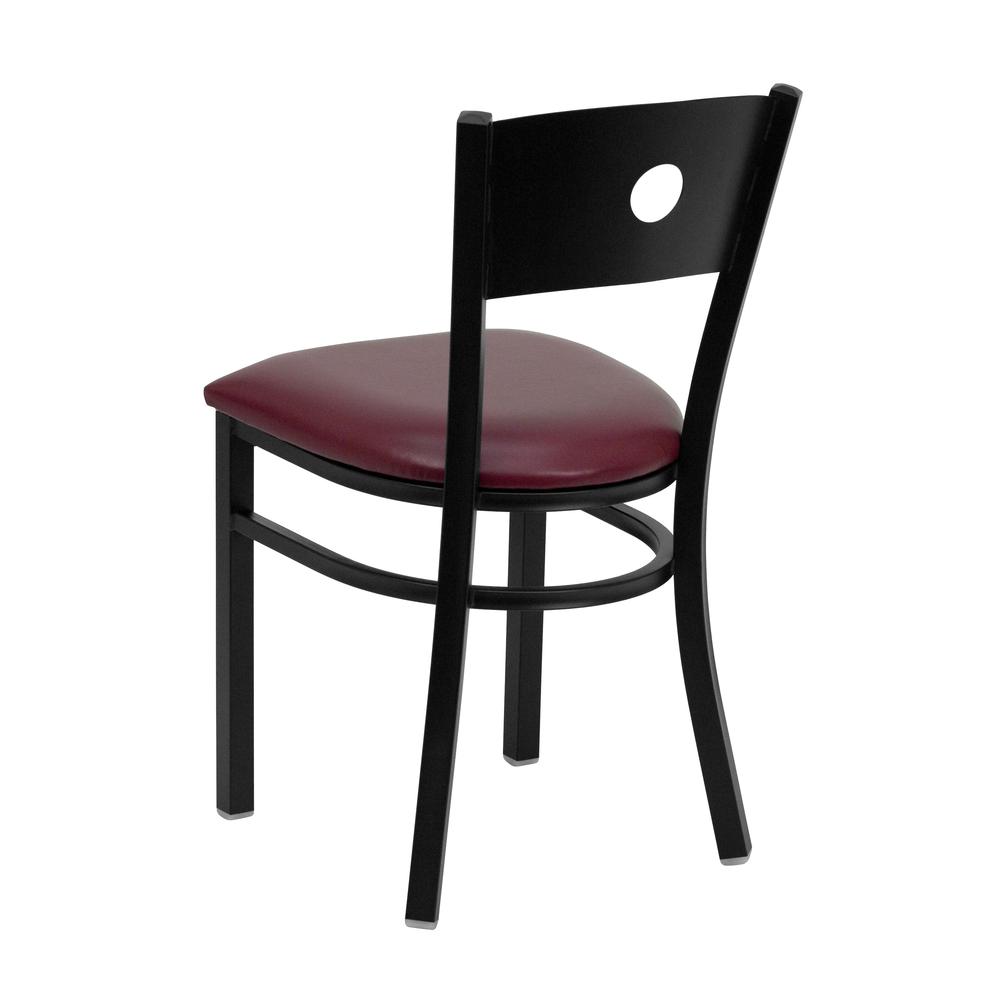 Black Circle Back Metal Restaurant Chair - Burgundy Vinyl Seat. Picture 3
