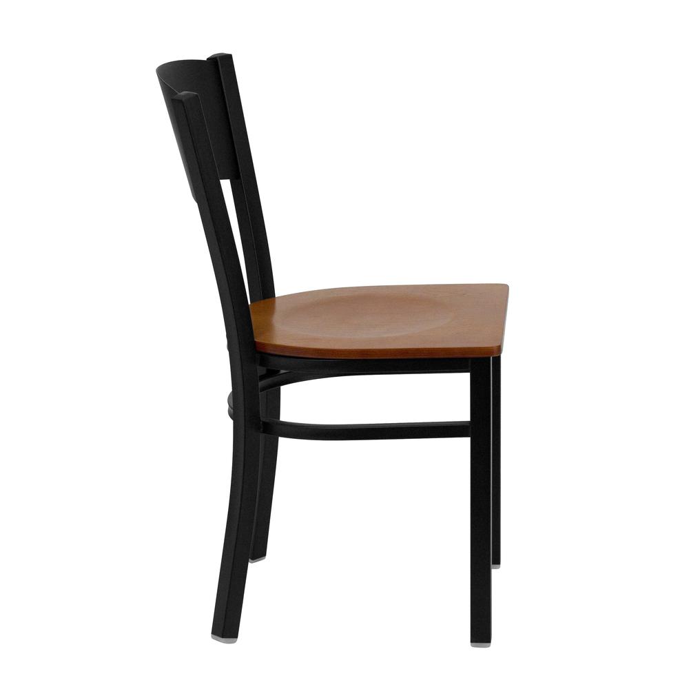 Black Circle Back Metal Restaurant Chair - Cherry Wood Seat. Picture 2
