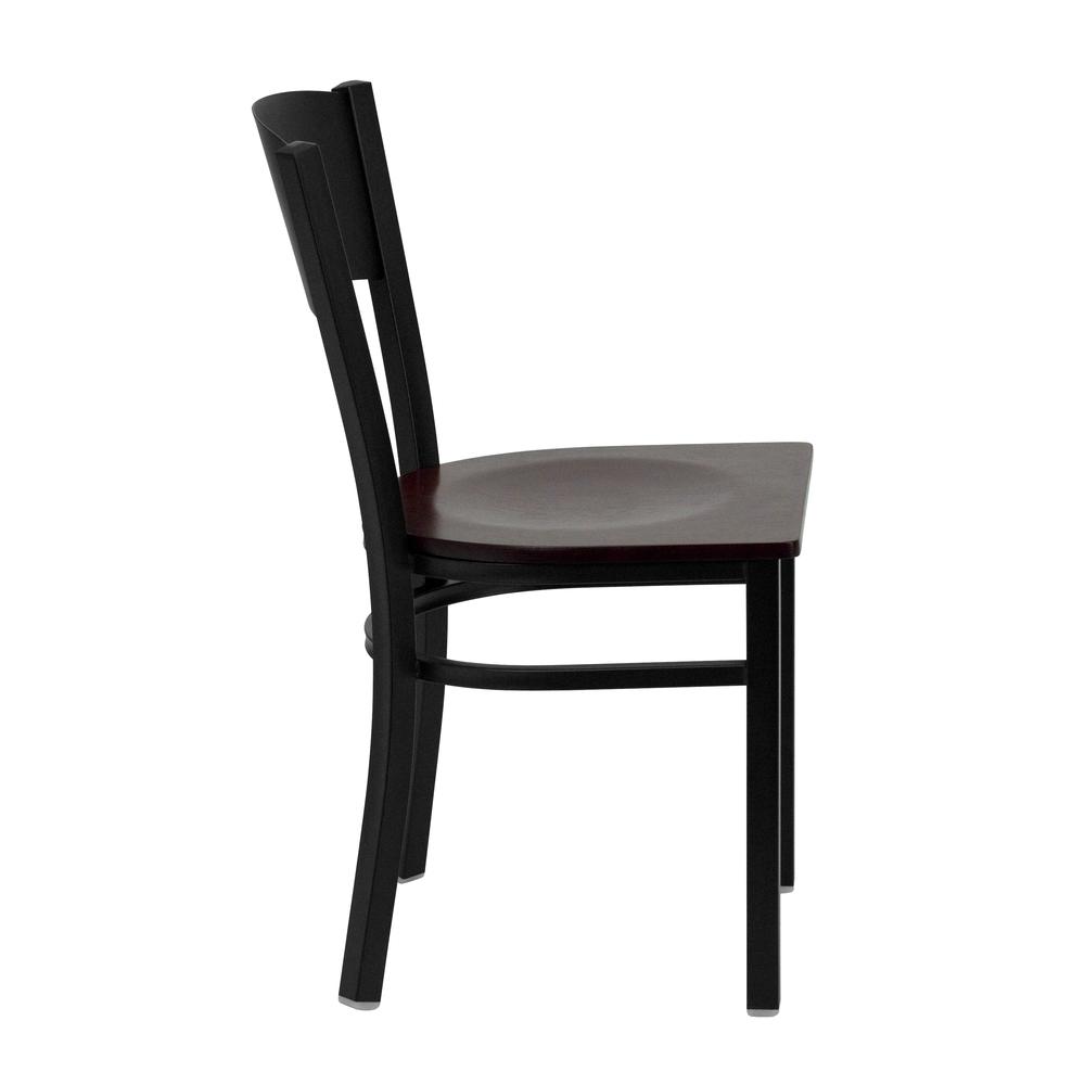 HERCULES Series Black Circle Back Metal Restaurant Chair - Mahogany Wood Seat. Picture 2
