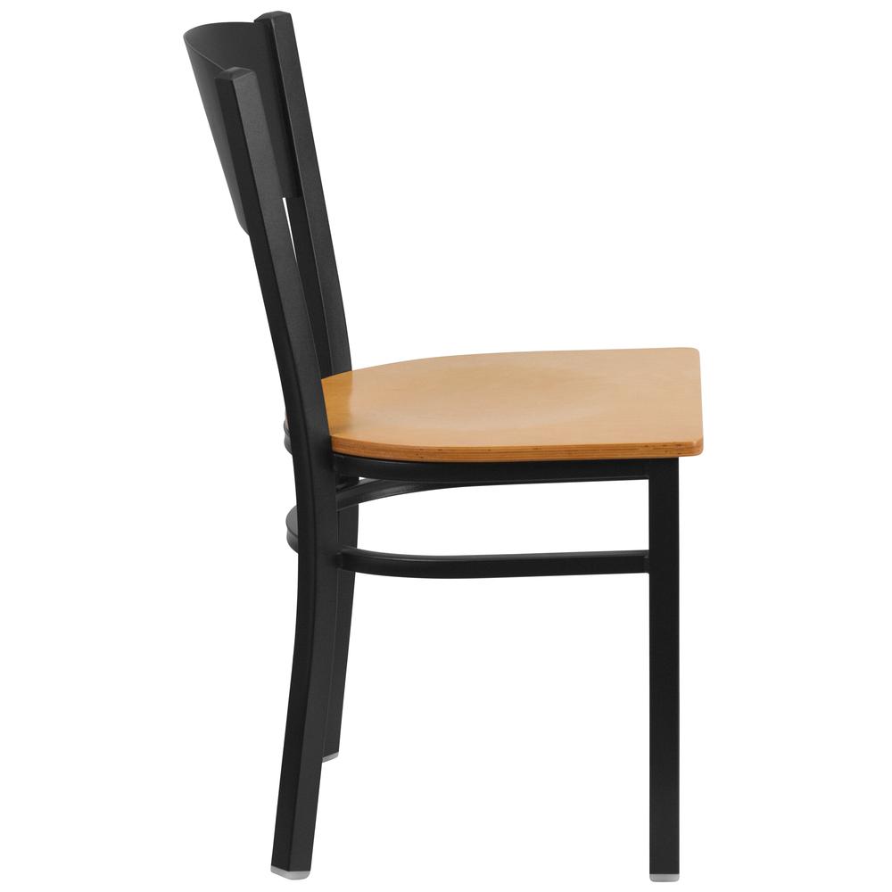 HERCULES Series Black Circle Back Metal Restaurant Chair - Natural Wood Seat. Picture 2