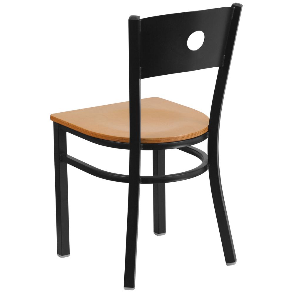 HERCULES Series Black Circle Back Metal Restaurant Chair - Natural Wood Seat. Picture 3