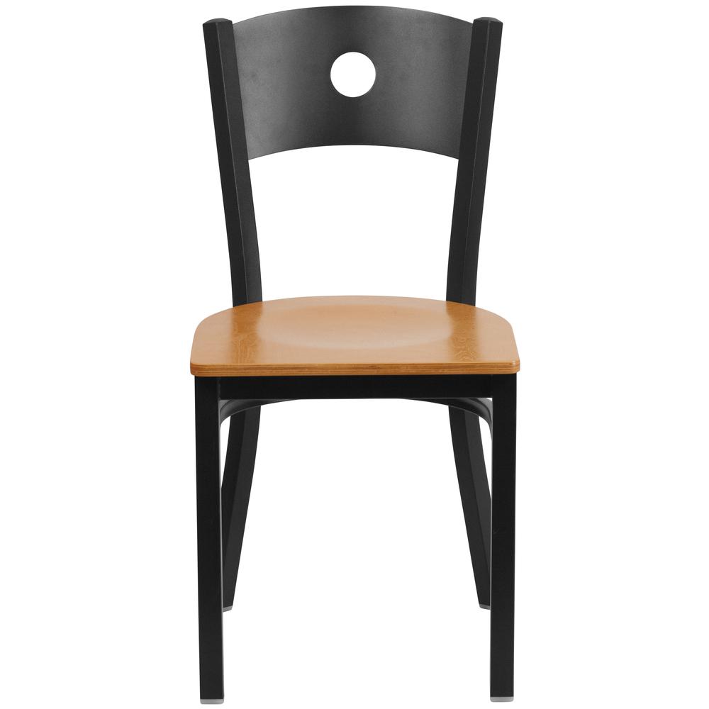 HERCULES Series Black Circle Back Metal Restaurant Chair - Natural Wood Seat. Picture 4