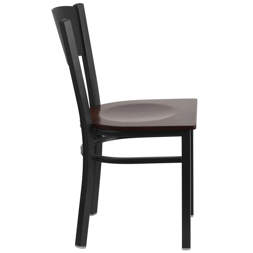 Black Circle Back Metal Restaurant Chair - Walnut Wood Seat. Picture 2