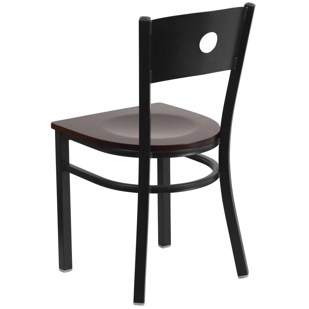 Black Circle Back Metal Restaurant Chair - Walnut Wood Seat. Picture 3