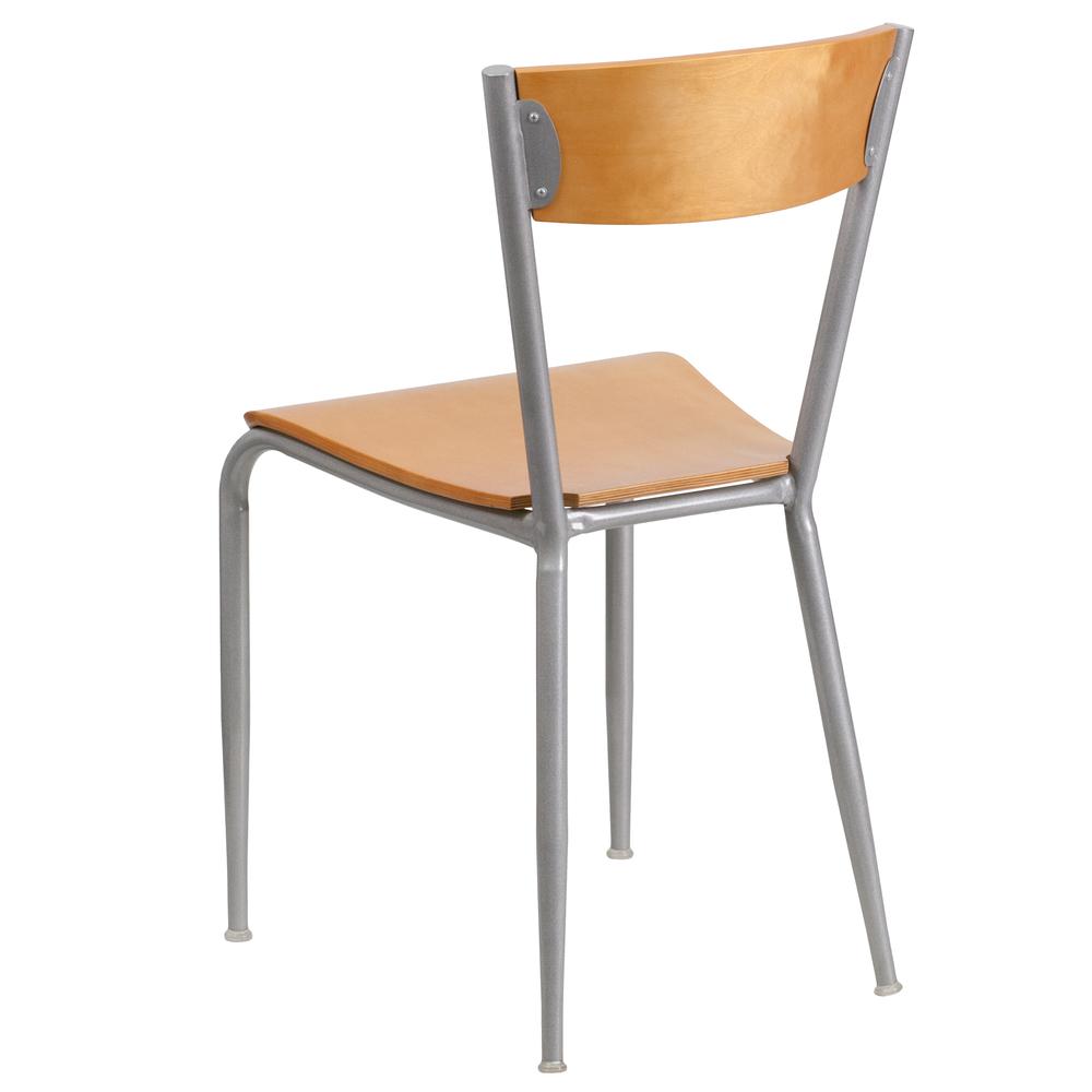 Silver Metal Restaurant Chair - Natural Wood Back & Seat. Picture 3
