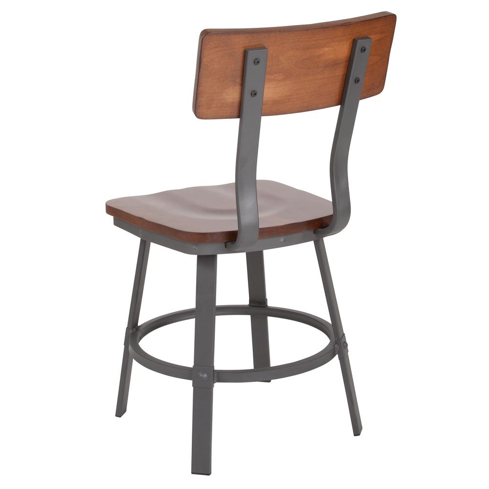 Rustic Walnut Restaurant Chair with Wood Seat & Back and Gray Powder Coat Frame. Picture 2