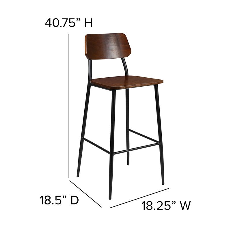 Industrial Barstool with Gunmetal Steel Frame and Rustic Wood Seat. Picture 5