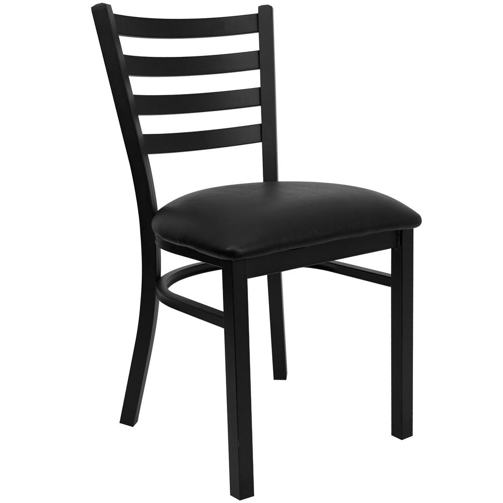 HERCULES Series Black Ladder Back Metal Restaurant Chair - Black Vinyl Seat. Picture 1