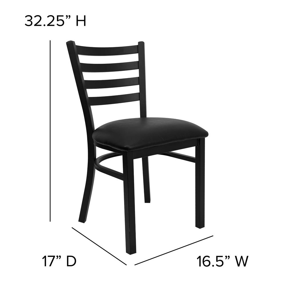 Black Ladder Back Metal Restaurant Chair - Black Vinyl Seat. Picture 2