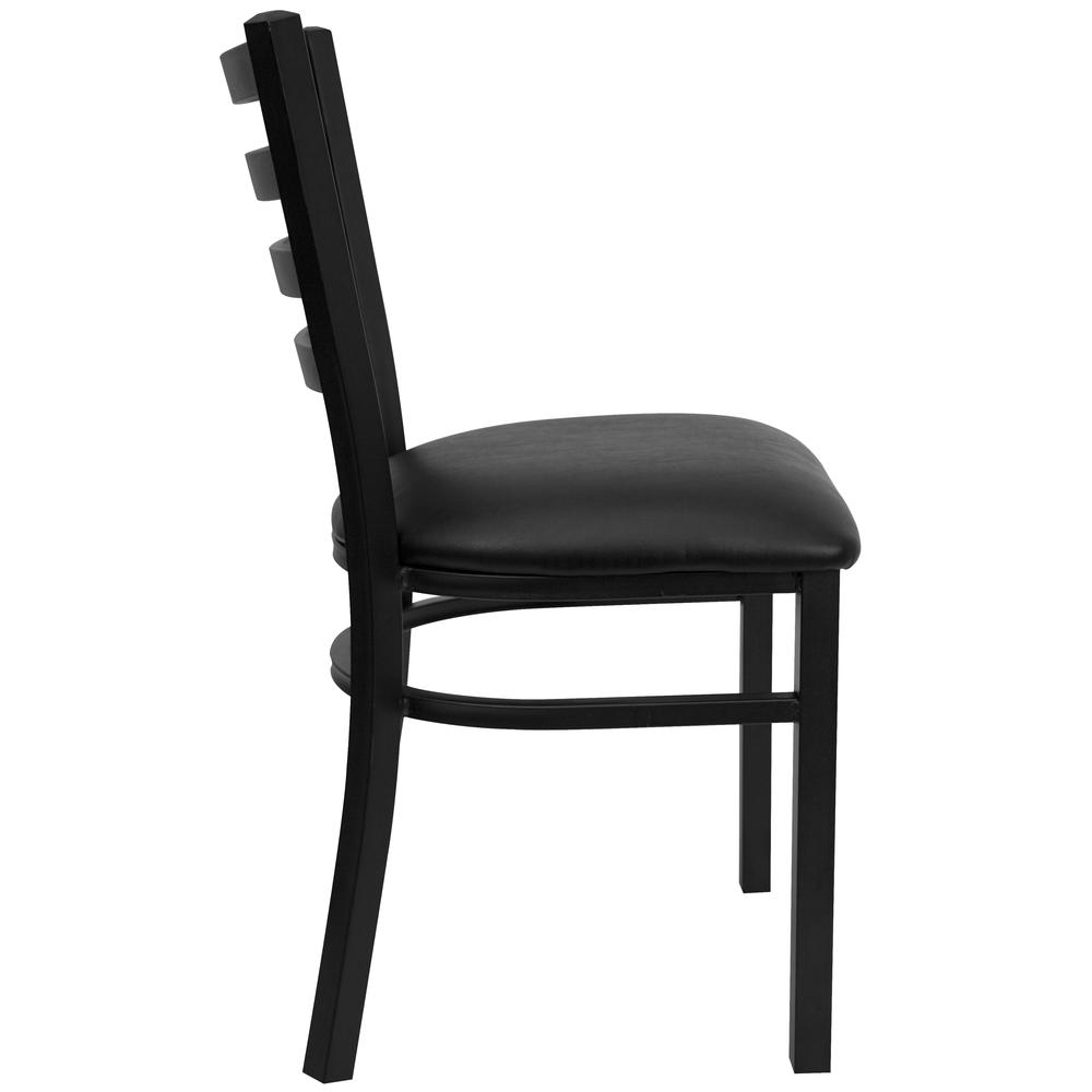 HERCULES Series Black Ladder Back Metal Restaurant Chair - Black Vinyl Seat. Picture 2