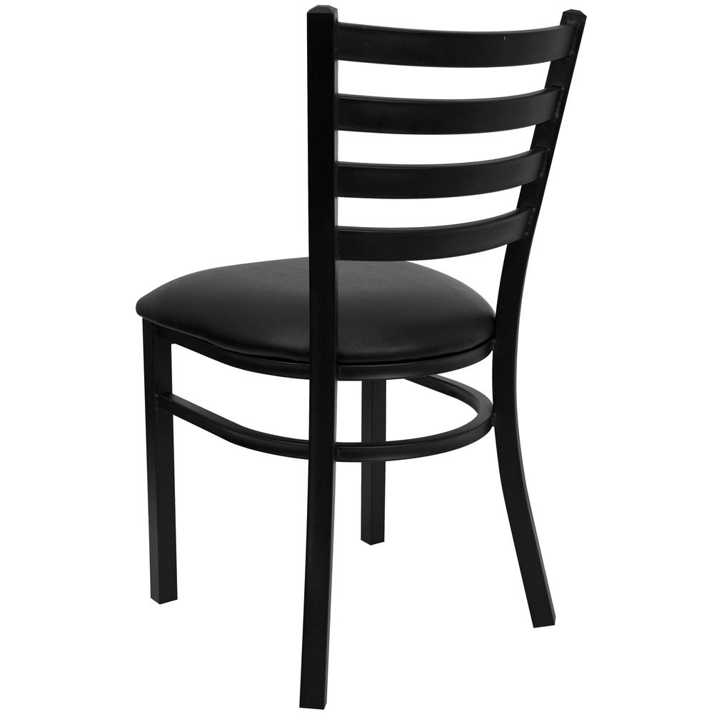 HERCULES Series Black Ladder Back Metal Restaurant Chair - Black Vinyl Seat. Picture 3