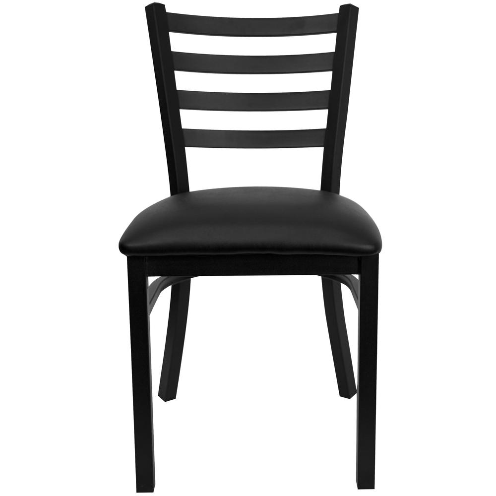 HERCULES Series Black Ladder Back Metal Restaurant Chair - Black Vinyl Seat. Picture 4